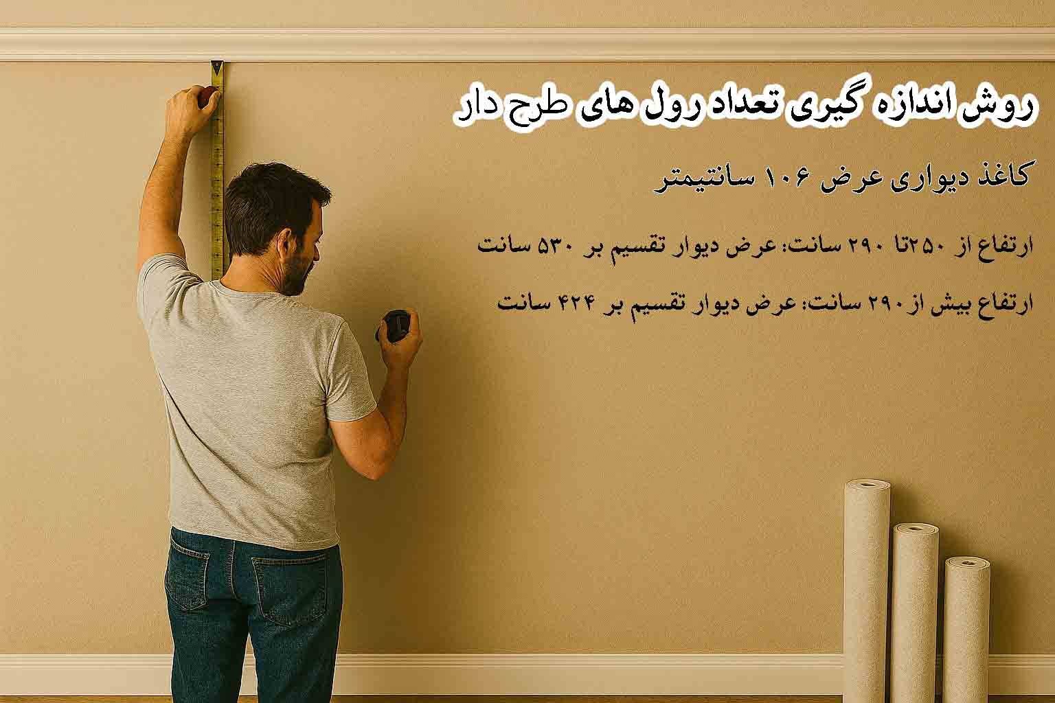 طریقه اندازه گیری رول کاغذ دیواری طرح دار عرض 106 سانت