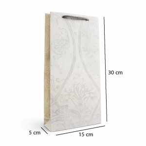 بگ هدیه دستساز مهداماسک Mist Damask Gift Bag ساختهشده از کاغذ دیواری وینیل لوکس با طرح داماسک عربی محو و پتینهای، مناسب هدیههای خاص، مینیمال و لاکچری در ابعاد 30×15×5 سانتیمتر.