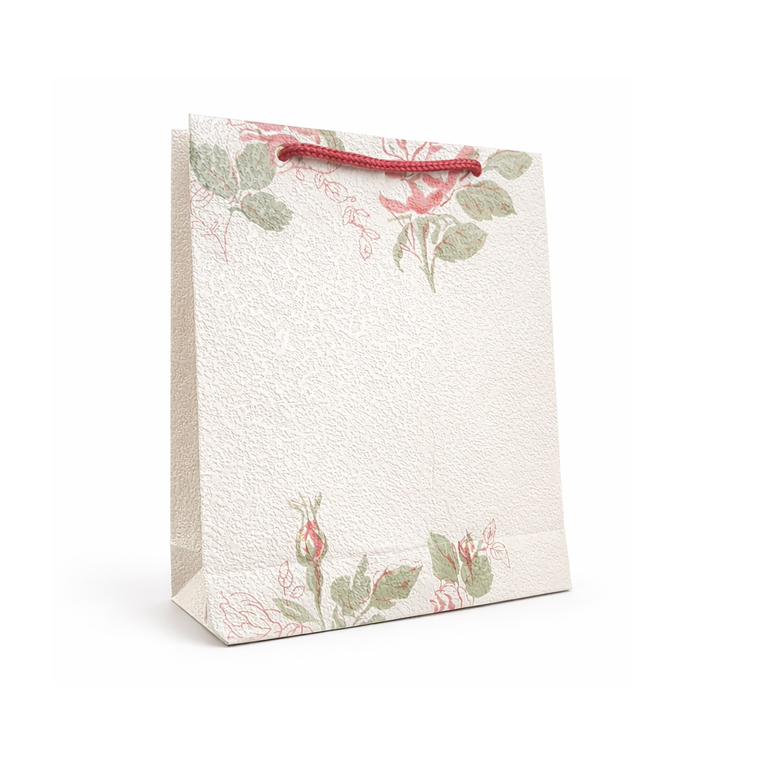 خرید ساک هدیه وینیل لوکس مدل رز مینیمال minimal rose gift bag، دستساز و ساخته شده از کاغذ دیواری برجسته. مناسب عطر، اکسسوری و هدیههای خاص. ابعاد 18×16×5 سانتیمتر.
