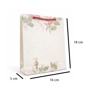 خرید ساک هدیه وینیل لوکس مدل رز مینیمال minimal rose gift bag، دستساز و ساخته شده از کاغذ دیواری برجسته. مناسب عطر، اکسسوری و هدیههای خاص. ابعاد 18×16×5 سانتیمتر.
