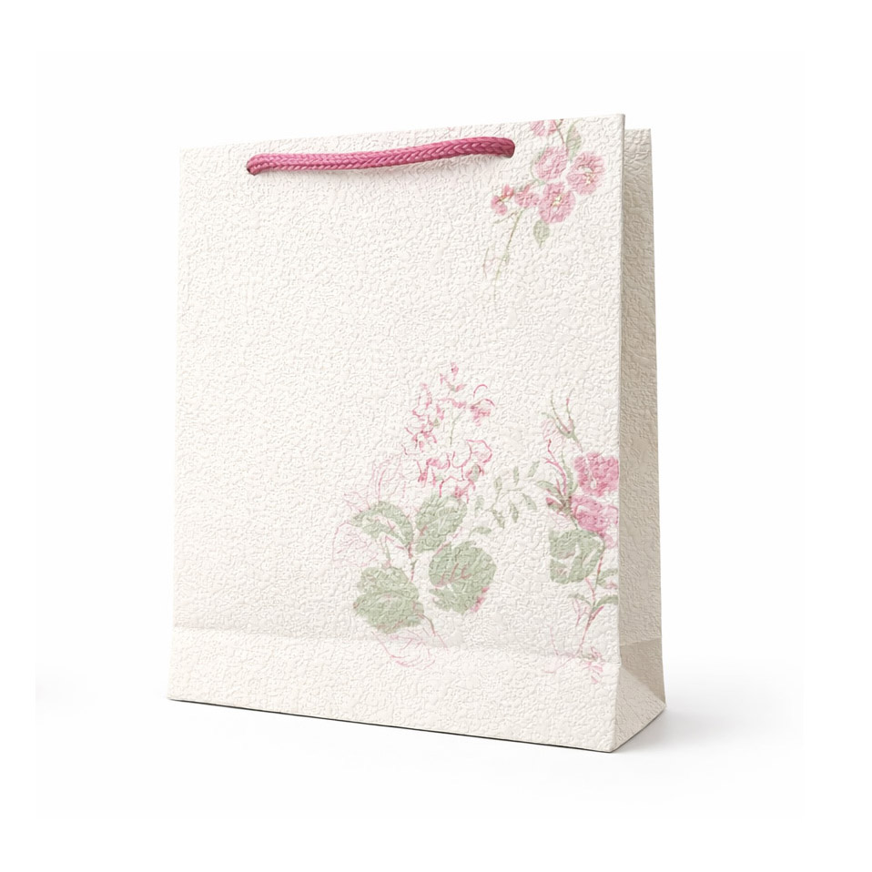 خرید ساک هدیه دست ساز لوکس مدل رز مهتاب Moonlight Rose gift bag، ساخته شده از کاغذ دیواری برجسته. مناسب عطر، اکسسوری و هدیههای خاص. ابعاد 18×16×5 سانتیمتر.